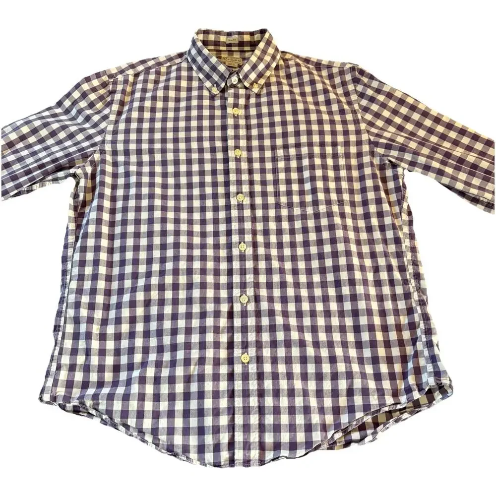 J. Crew Men’s Slim Fit Size Large Purple & White Check Long Sleeve Button Down
